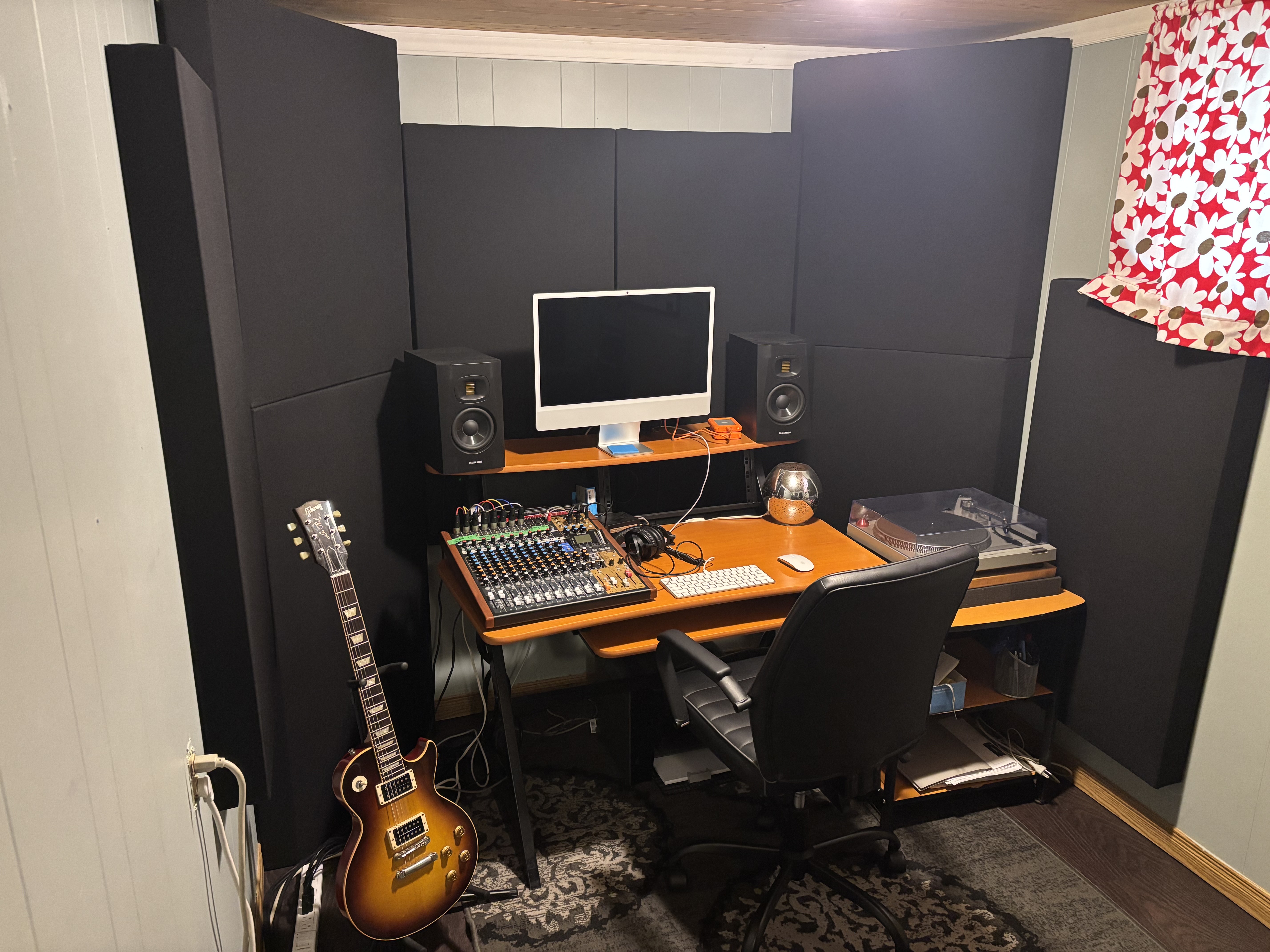 noise pollution rock school's studio space with all the different instruments like drums, guitar, bass, and keyboards